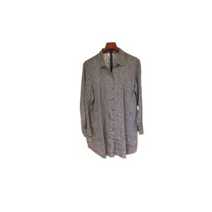 J. Jill Love Linen Grey Heathered 100% Linen Button Down‎ Tunic Shirt Womens M